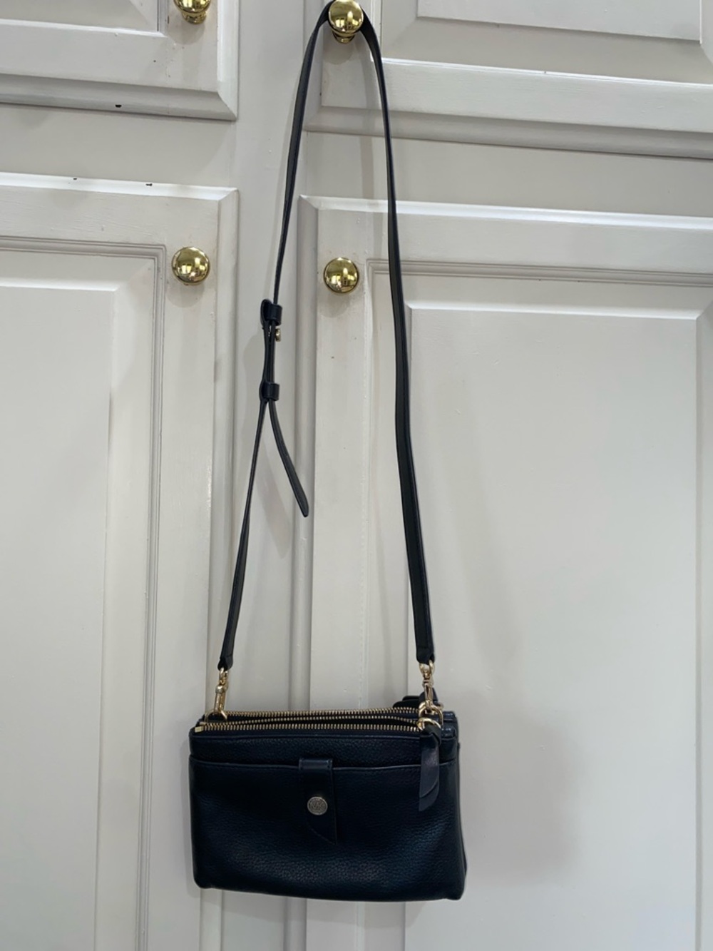 Michael Kors Black Pebbled Leather Crossbody Bag with Gold-Tone Hardware